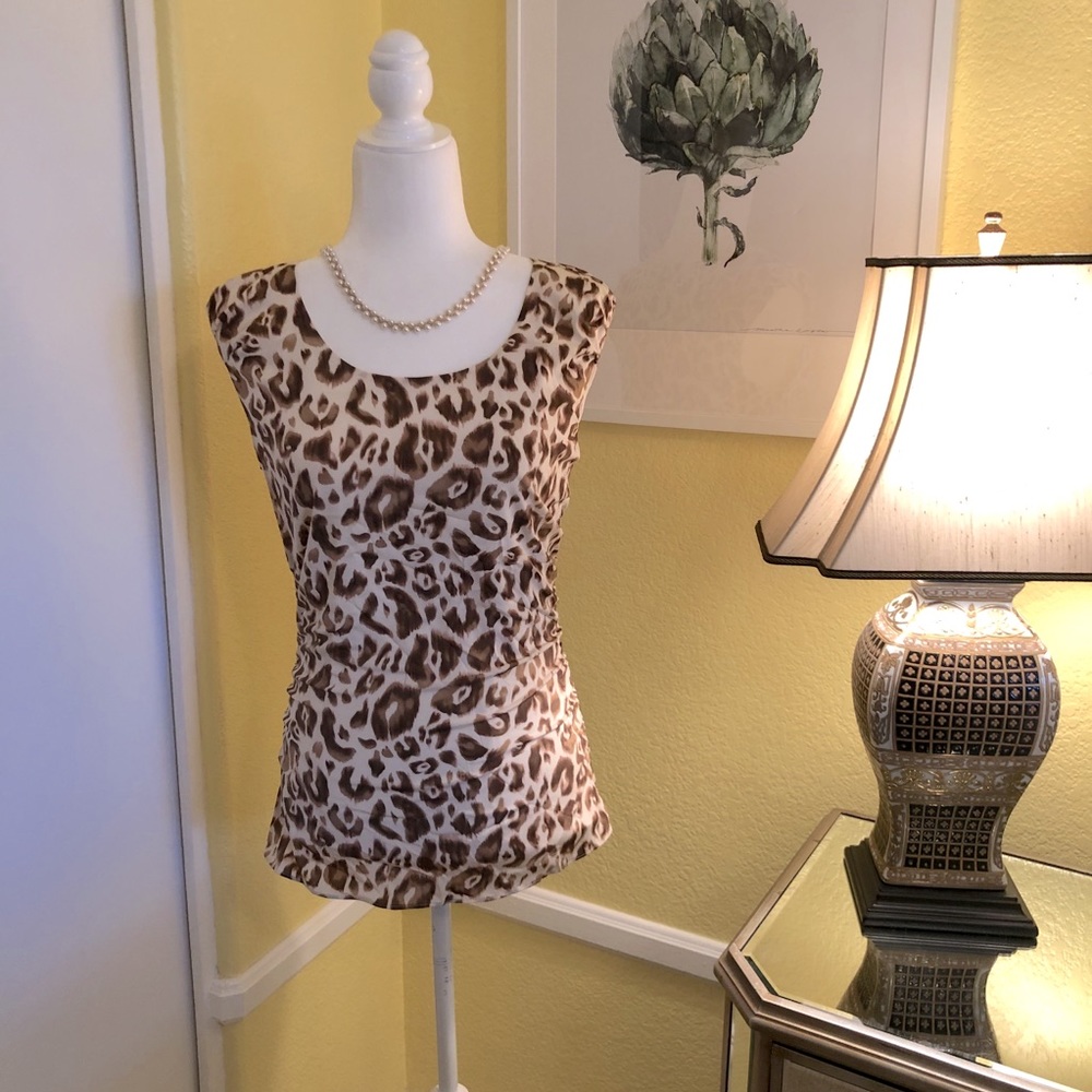 Ann Taylor silk animal print ruched blouse sz 4
